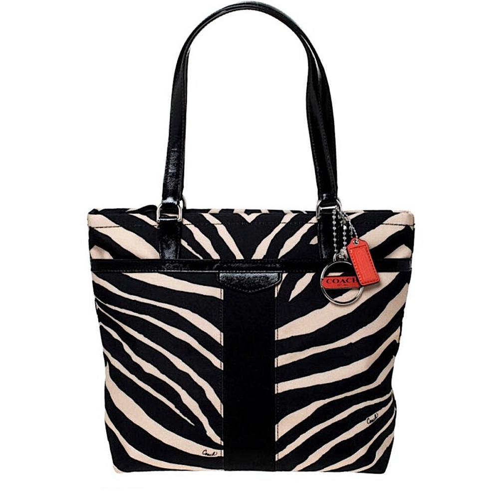 Coach Zebra Stripe Black Cream Canvas Tote Shoulder Bag New with Tags 2013 - Picture 1 of 12